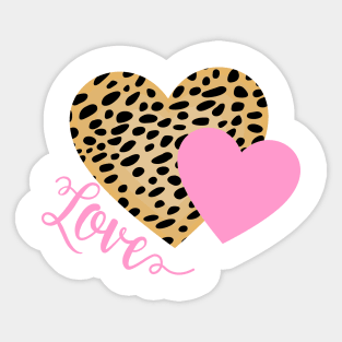 Cheetah Fur Pattern and Pink Hearts with Love Text Sticker